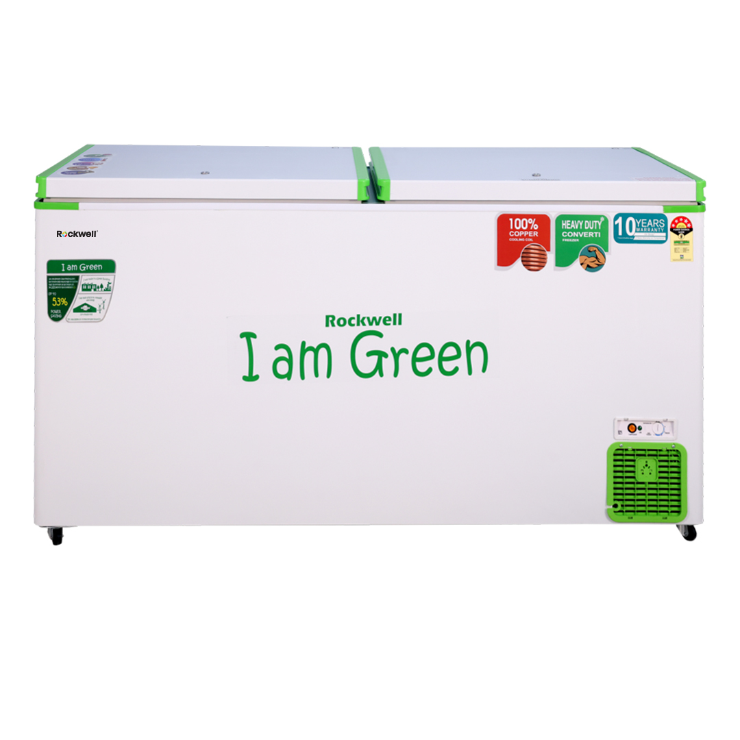 ROCKWELL 550DDUC, 5 Star, Convertible GREEN Deep Freezer, Double Door, with 10 yrs. Warranty on Cooling Coil and Upto 53% Power Saving