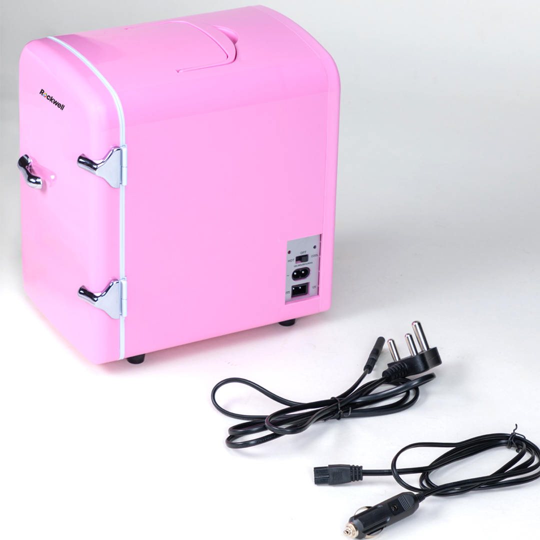 Rockwell 4L Retro Mini Fridge and Warmer, AC/DC Portable Thermoelectric Cooler/Warmer for Skincare, Cosmetics,Beverage, Snacks & Medicine, Fits 6 Cans - Pink - Image 2