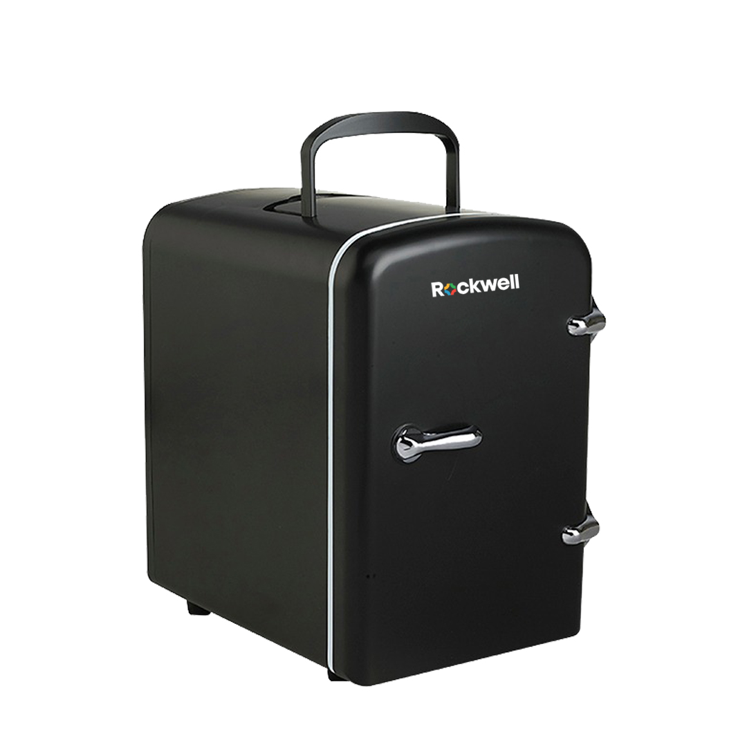 Rockwell 4L Retro Mini Fridge and Warmer, AC/DC Portable Thermoelectric Cooler/Warmer for Skincare, Cosmetics,Beverage, Snacks & Medicine, Fits 6 Cans – Black